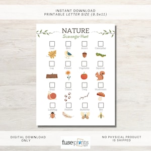 Nature Scavenger Hunt Printable | Trail Hiking Game | Printable Camping Game | Nature Birthday Game Sheet | Outdoor Scavenger Hunt for Kids