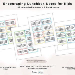 Printable Lunchbox Notes for Kids | Encouraging Lunch Box Notes | Printable Lunch Box Notes | Pre-filled Notes for Kids | Back to School