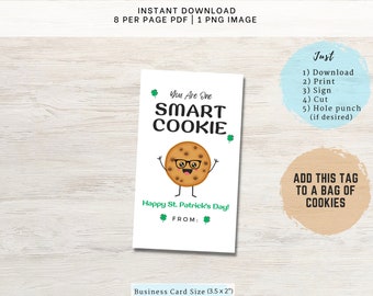 Smart Cookie St. Patrick's Day Cookie Card Printable | It's St. Patrick's Day Card | Instant Download St. Patrick Tags | Cookie Gift Tags