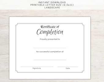 Printable Completion Certificate | Certificate of Completion | Training Certificate | Course Completion Award | Certificate of Achievement