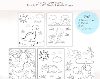 PRINTABLE Dinosaur Coloring Pages | 5 Dinosaur Coloring Pages | Dinosaur Printables | Dinosaur Kids Activities | Dino Birthday Party Games