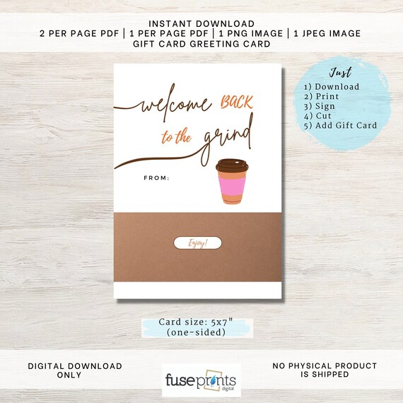 Printable Pdf Coffee Gift Card Holder Digital Download 
