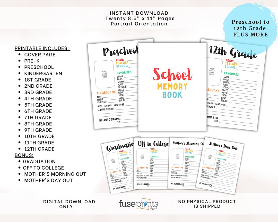 Printable School Memory Book | School Year Questionnaire | Kids ...