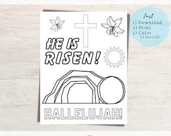 He Is Risen Easter Coloring Page | Christian Coloring Page | Easter Printables | Easter Kids Activity | Easter Sunday Color | Sunday School