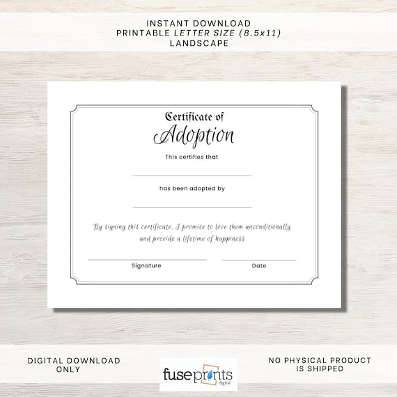 Adoption Certificate | Pet Adoption Certificate | Child Adoption Certificate | Rescue Adoption | Puppy Adoption Printable Certificate