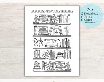 PRINTABLE Books of the Bible Coloring Page | Bible Bookshelf Tracker | Bible Reading Tracker | Christian Habit Tracker | Kid Bible Coloring