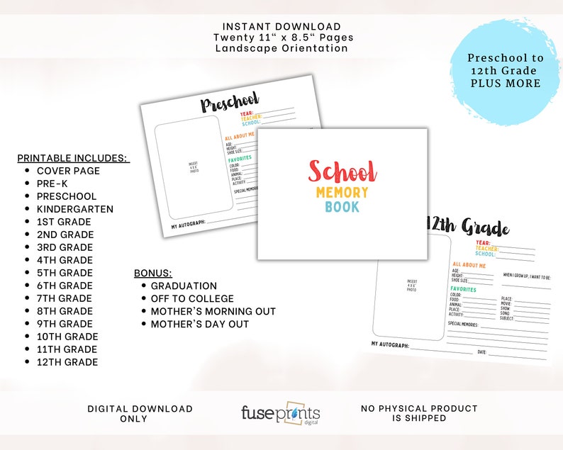 Printable School Memory Book School Year Questions Kids Keepsake