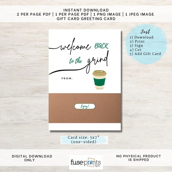 Printable Pdf Coffee Gift Card Holder Digital Download 