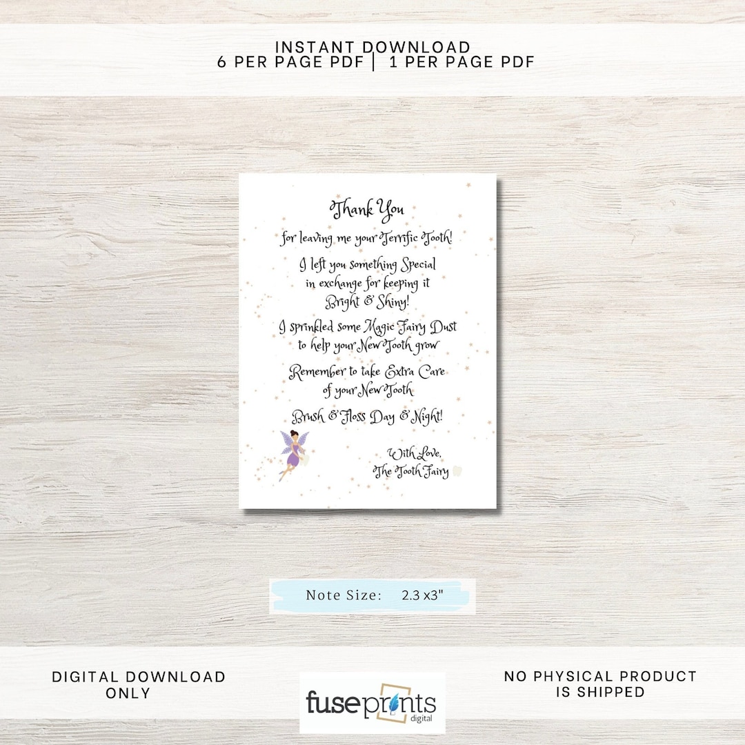 Printable Tooth Fairy Note | Mini Tooth Fairy Letter | Instant Download ...