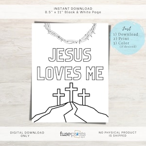 Good Friday Coloring Page | Jesus Loves Me Print | Easter Printable | Kids Easter Activity | Adult Easter Color Page | Holy Week Bible Study