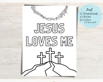 Good Friday Coloring Page | Jesus Loves Me Print | Easter Printable | Kids Easter Activity | Adult Easter Color Page | Holy Week Bible Study