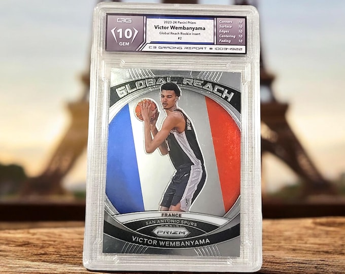 Featured listing image: Victor Wembanyama Holographic Panini Global Reach Basketball Card Graded 10