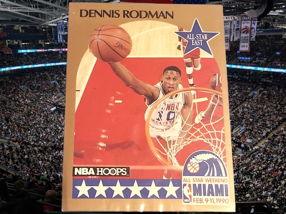 dennis rodman holographic card Dennis Rodman sports card with colorful holographic design