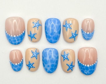 Starfish Shores Press On Nails / Beach, Water, Summer, Coastal / Handmade