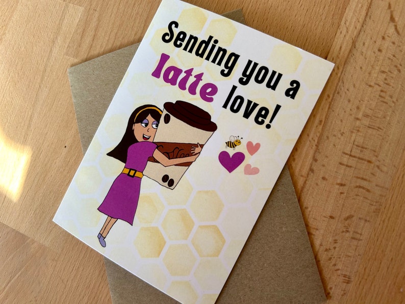 Sending you a latte love card Birthday or thank you card Children's cancer charity fundraising image 1