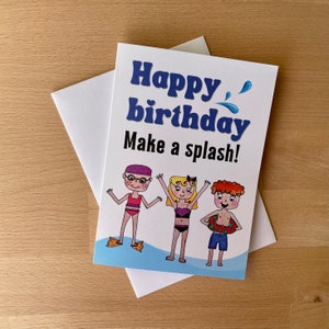 Swimming birthday card | Children's cancer charity card