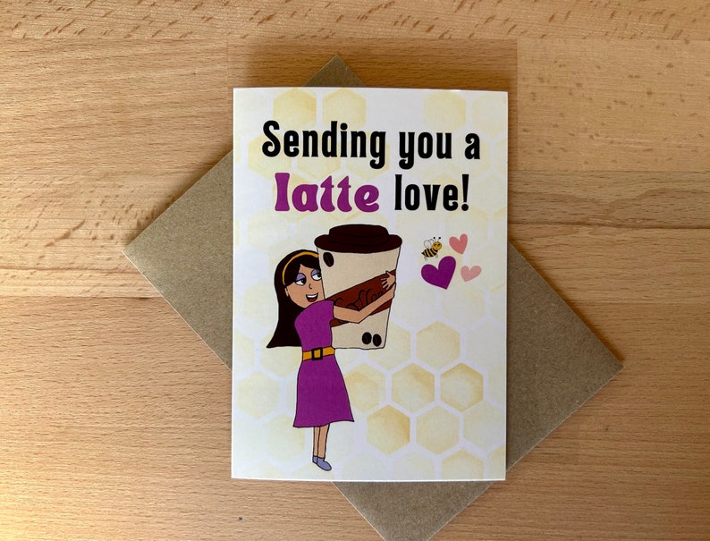 Sending you a latte love card Birthday or thank you card Children's cancer charity fundraising image 3