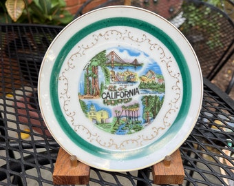California Souvenir Plate Small 6 1/4” Golden Gate Bridge, Yosemite National Park, Redwoods