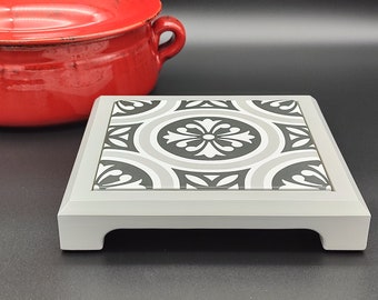 Handcrafted Midnight Metro Black, White & Grey Matte Ceramic Trivet- Free Shipping