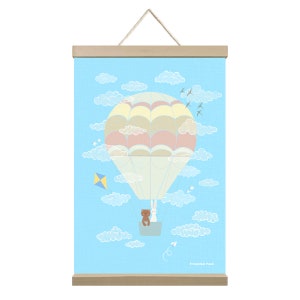 Amigos en el cielo.  Póster colgante enmarcado impreso en lienzo. Decoración artística de pared para habitación infantil o infantil. Marco incluido