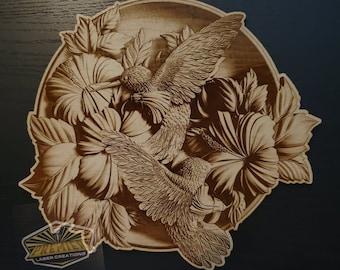 Hummingbirds Sign, Nature Sign, Hummingbirds Wall Art, Laser Engraved Sign, Wall Art Wood, Home Décor, 3D Illusion, Birds Sign, Gift for Her