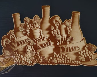 Wine Sign, Wine Grapes Décor, Laser Engraved Wood Sign, Wall Art, Kitchen Décor, 3D Illusion, Wine Grape Art, Shelf Sitter, Gift for Her