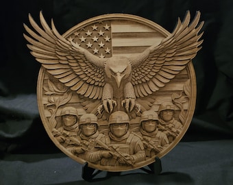 Military Hero and American Eagle, Patriotic Decor, Patriotic Art, Patriotic Eagle, Patriotic Gifts, Mancave Decor, Garage Sign, Wood Sign