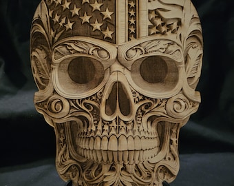 Patriotic Skull, Sugar Skull, Decorative Skull, Patriotic Decor, Patriotic Gifts, Mancave Decor, Garage Sign, Wood Sign, Wood Art