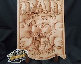 Papá, el hombre, el mito, la leyenda, Regalos para papá, Letrero de Mancave, Letrero grabado con láser, Decoración de Mancave, Arte de pared en madera, Letrero de garaje, Ilusión 3D