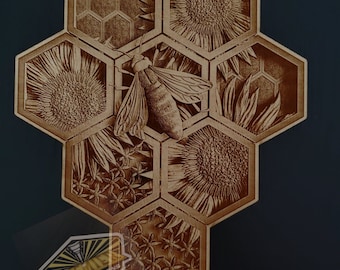 Bee Wall Art, Bee Sign, Bee Honeycomb Art, Bee Decor, Laser Engraved Sign, Wall Art, Home Décor, 3D Illusion, Shelf Sitter, Gift for Her