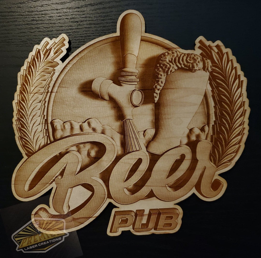 Beer Sign, Beer Gifts, Laser Engraved Sign, Wall Art Wood, Mancave Sign, 3D Illusion, Bar Sign ...