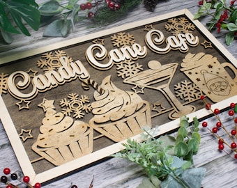 Letrero de cafetería Candy Cane, letrero navideño de granja, decoración navideña de granja, arte navideño, decoración navideña para el hogar, letrero navideño
