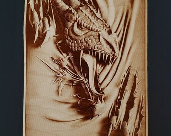 Dragon Wall Art, Dragon Décor, Laser Engraved Sign, Wall Art, Garage Sign, Mancave Décor, 3D Illusion, Mancave Sign, Gift for Him