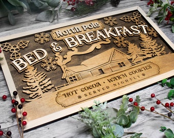 North Pole Bed and Breakfast Sign, Christmas Farmhouse Sign, Christmas Farmhouse Décor, Christmas Art, Christmas Home Decor, Christmas Sign