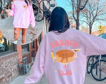 Brunch Club Crewneck, Estética, Boho, Retro, Sudadera Vintage, Crewneck gráfico retro de gran tamaño, Grunge Hippie Boho Throwback Gift