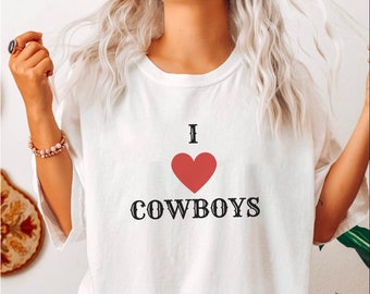 I Love Cowboys White Tee, Coastal Cowgirl Comfort Colors T-Shirt, Country Cowboy Shirt, Y2K Funny Slogan Tee, Punk Vintage Graphic T-Shirt