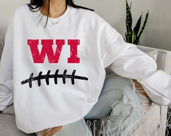 Wisconsin Football Sweatshirt, Distressed Wisconsin Crewneck, Men's & Women's Sweatshirt, WI Sweatshirt, Football Crewneck,College Football