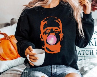 Frankenstein Sweatshirt, Frankenstein Bubblegum Crewneck, Halloween Sweatshirt, Funny Crewneck, Fall Sweatshirt, Frankenstein Portrait Shirt