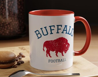 Buffalo Football Mug, Buffalo Fan Gift, Coffee Mug Buffalo Football, Custom Coffee Mug, Distressed Buffalo Graphic Accent Coffee Mug