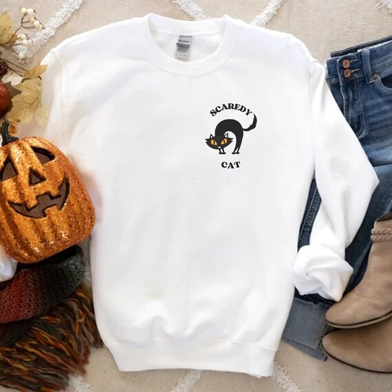 Scaredy Cat Halloween Sweatshirt, Black Cat Crewneck, Halloween Cat Sweater, Funny Halloween Party Sweatshirt, Halloween Gifts for Cat Owner