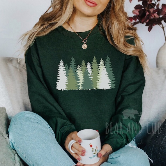 Pine Tree Sweatshirt, Evergreen Trees, Christmas Sweater, Gift for Nature Lover, Camping, Hiking Shirt, Nature Crewneck Sweatshirt for Women