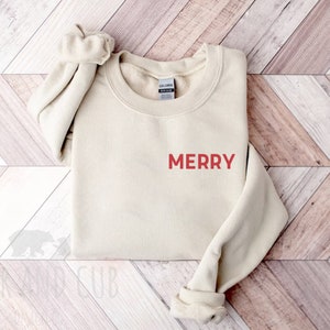 Merry Sweatshirt, Cozy Christmas Sweatshirts for Women, Merry Long Sleeve Shirt, Minimalist Christmas Sweatshirts, Merry Crewneck, Holiday T