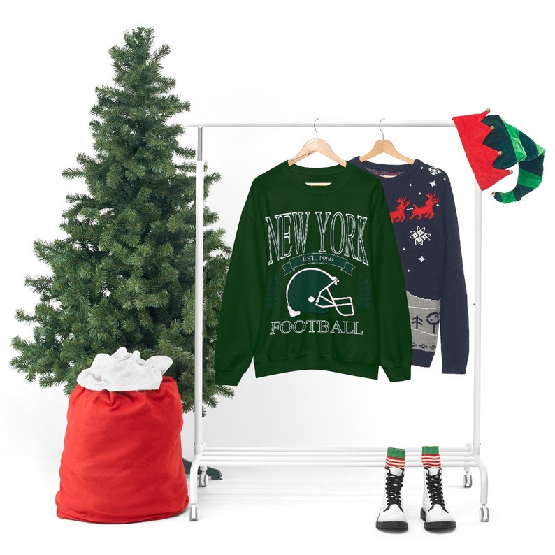Vintage Style New York Football Sweatshirt, New York Crewneck, New York Football, NYC Sweatshirt, New York Crewneck, New York Fan T-Shirt Forest Green