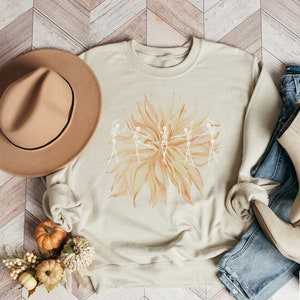Floral Skeleton Crewneck, Floral Sweatshirt, Retro Halloween Sweater,  Vintage Floral Halloween Sweatshirt, Retro Fall Shirt, Vintage Shirt