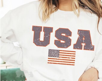 Vintage USA Flag Sweatshirt, Women&#39;s 4th of July Sweatshirt, Women&#39;s 4th of July Hoodie, Distressed USA Sweatshirt, USA Hoodie, Flag T-Shirt