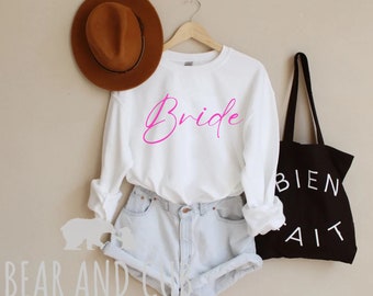 Bachelorette Sweatshirt, Pink Bride Crewneck Sweater, Varsity Bride Unisex Pullover, Gift For Bride, 90s Y2K Theme Bach, Classic Bride to Be