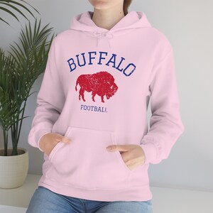 Vintage Style Buffalo Football Sweatshirt, Buffalo Hoodie, New York Football, Buffalo Fan Sweatshirt, Buffalo Crewneck, Buffalo Tailgate tee Light Pink