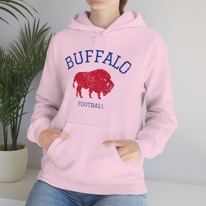 Vintage Style Buffalo Football Sweatshirt, Buffalo Hoodie, New York Football, Buffalo Fan Sweatshirt, Buffalo Crewneck, Buffalo Tailgate tee Light Pink