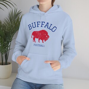 Vintage Style Buffalo Football Sweatshirt, Buffalo Hoodie, New York Football, Buffalo Fan Sweatshirt, Buffalo Crewneck, Buffalo Tailgate tee Light Blue