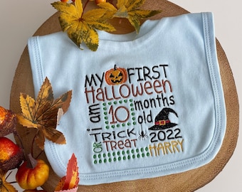 Personalized My First Halloween Bib | Embroidered Pumpkin Baby Gift